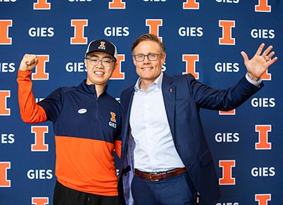 Larry Gies and a Gies College of Business student